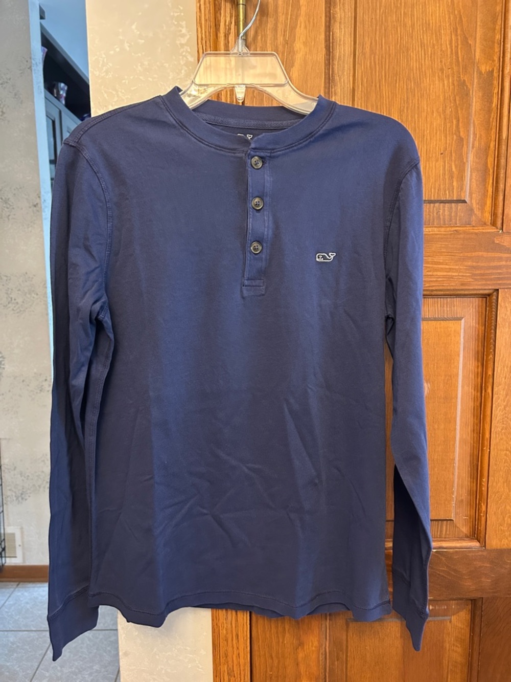 Vineyard Vines Navy Long Sleeve Henley with Whale Logo
